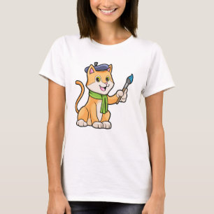 Cat as Painter with Brush & Scarf T-Shirt