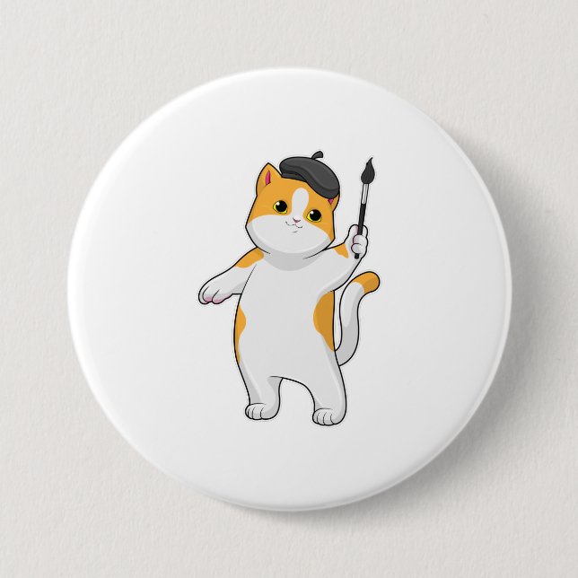 Cat as Painter with Paint brush 7.5 Cm Round Badge (Front)