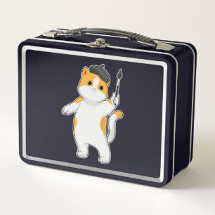 Cat as Painter with Paint brush Metal Lunch Box