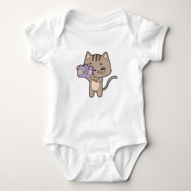 Cat as Photographer with Camera Baby Bodysuit (Front)