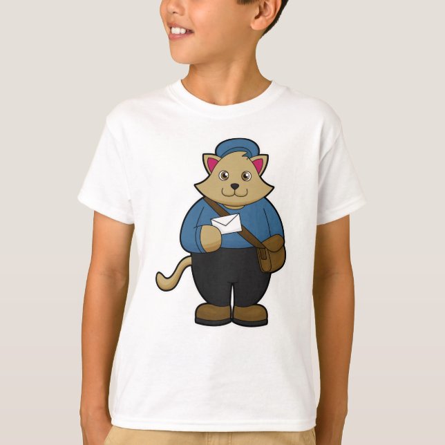 Cat as Postman with Envelope & Bag T-Shirt (Front)