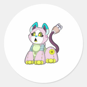 Cat as Robot Classic Round Sticker