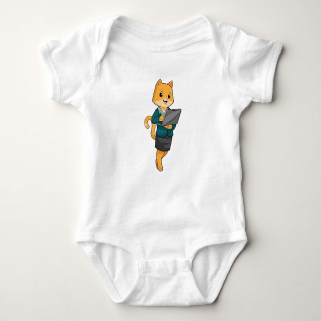 Cat as Secretary with Laptop Baby Bodysuit (Front)
