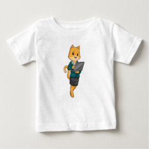 Cat as Secretary with Laptop Baby T-Shirt