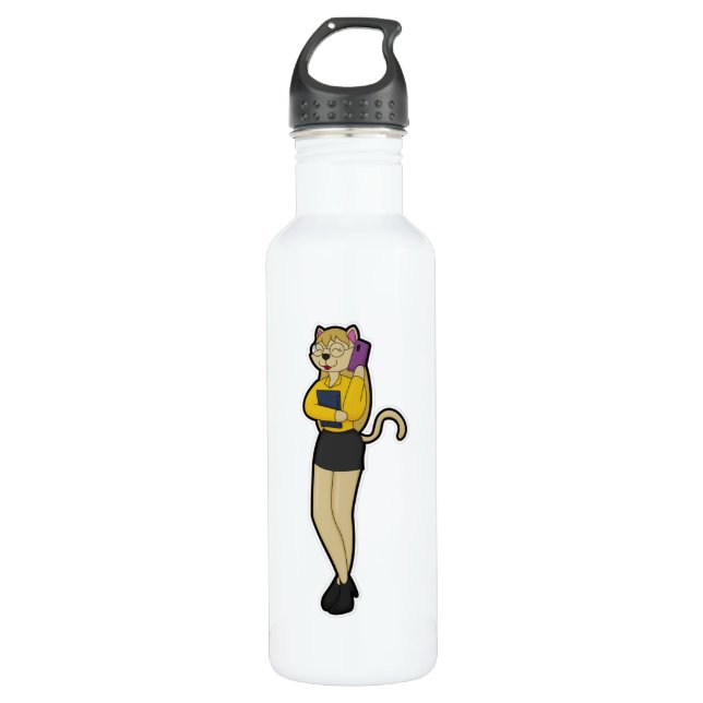 Cat as Secretary with Laptop & Mobile phone 710 Ml Water Bottle (Front)
