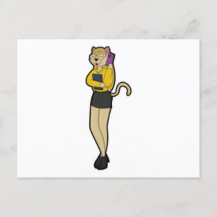 Cat as Secretary with Laptop & Mobile phone Postcard