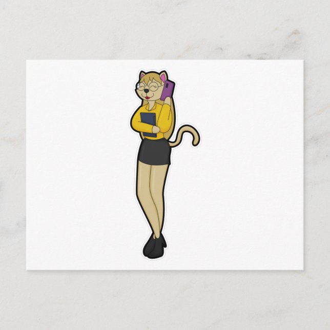 Cat as Secretary with Laptop & Mobile phone Postcard (Front)