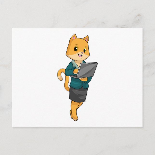 Cat as Secretary with Laptop Postcard (Front)