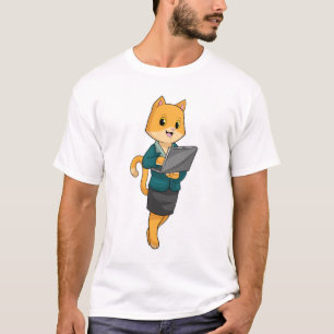 Cat as Secretary with Laptop T-Shirt