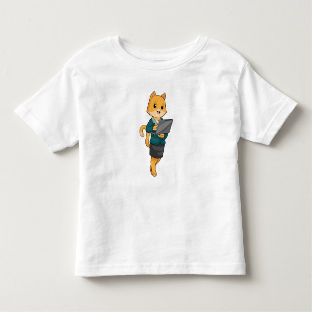 Cat as Secretary with Laptop Toddler T-Shirt (Front)