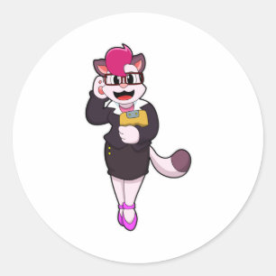Cat as Secretary with Notepad Classic Round Sticker