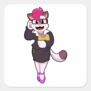 Cat as Secretary with Notepad Square Sticker