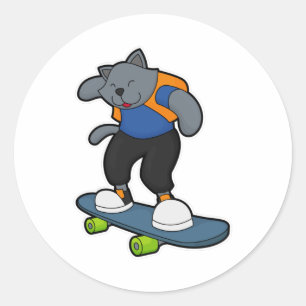 Cat as Skateboarder with Skateboard Classic Round Sticker