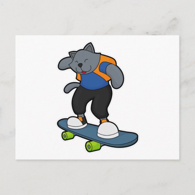Cat as Skateboarder with Skateboard Postcard (Front)