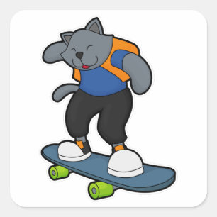 Cat as Skateboarder with Skateboard Square Sticker