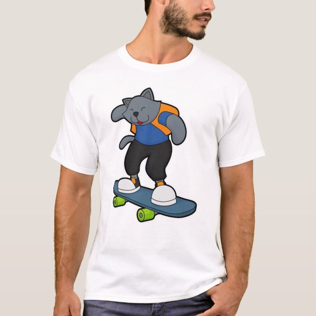 Cat as Skateboarder with Skateboard T-Shirt (Front)