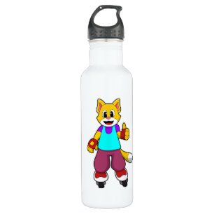 Cat as Skater with Inline skates 710 Ml Water Bottle
