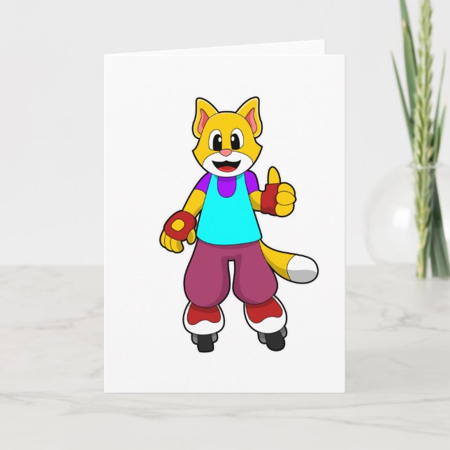 Cat as Skater with Inline skates Card (Front)