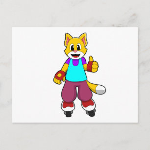 Cat as Skater with Inline skates Postcard