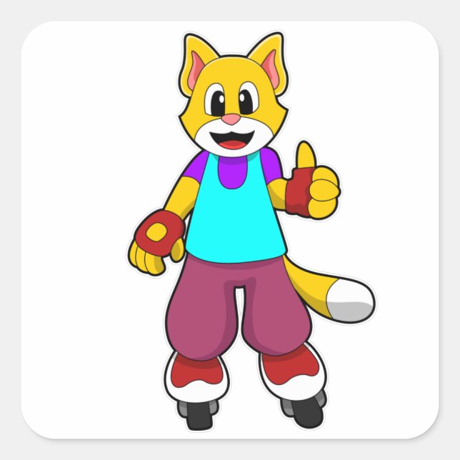 Cat as Skater with Inline skates Square Sticker (Front)