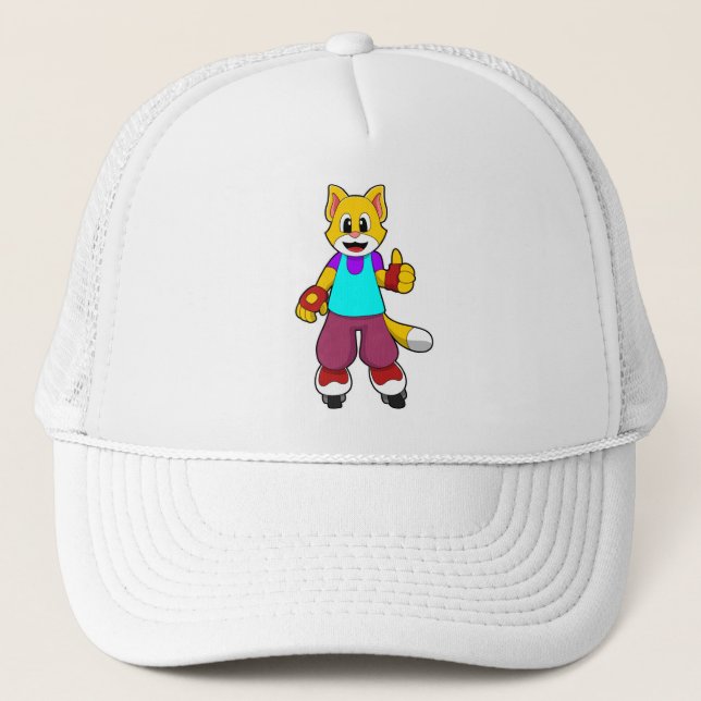 Cat as Skater with Inline skates Trucker Hat (Front)