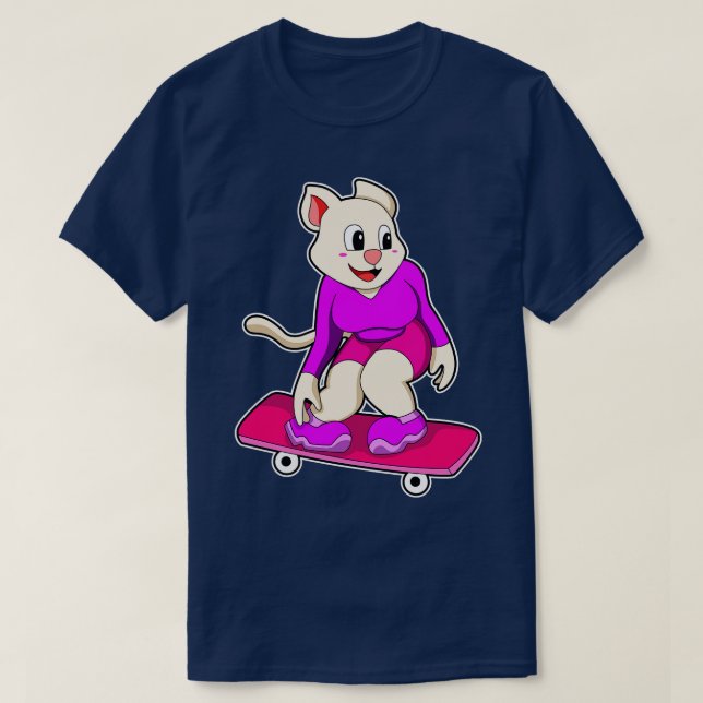Cat as Skater with Skateboard 1 T-Shirt (Design Front)