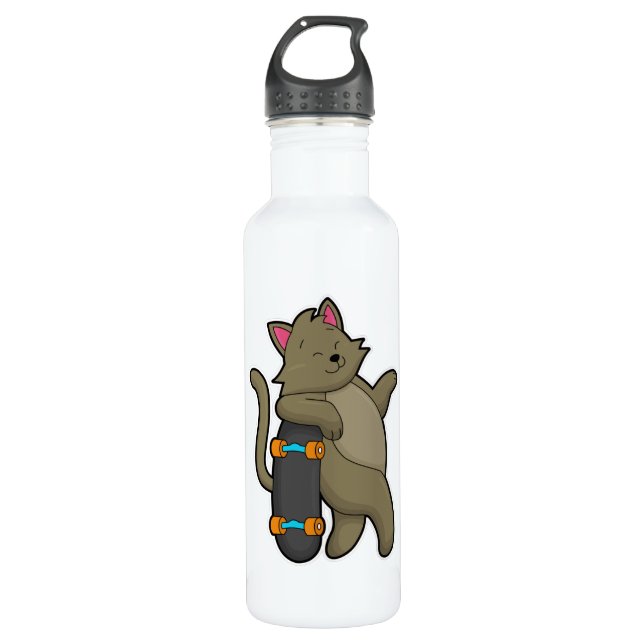 Cat as Skater with Skateboard 710 Ml Water Bottle (Front)