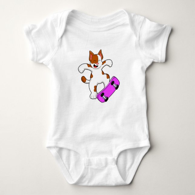 Cat as Skater with Skateboard Baby Bodysuit (Front)