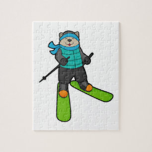 Cat as Skier with Ski Jigsaw Puzzle