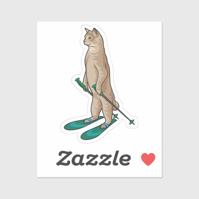 Cat as Skier with Ski & Ski poles (Sheet)