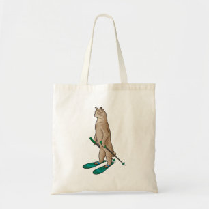 Cat as Skier with Ski & Ski poles Tote Bag