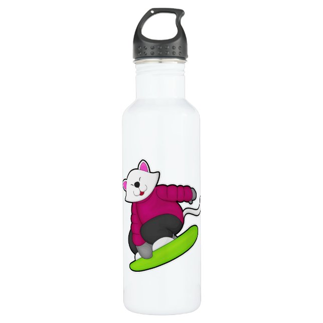 Cat as Snowboarder with Snowboard 710 Ml Water Bottle (Front)