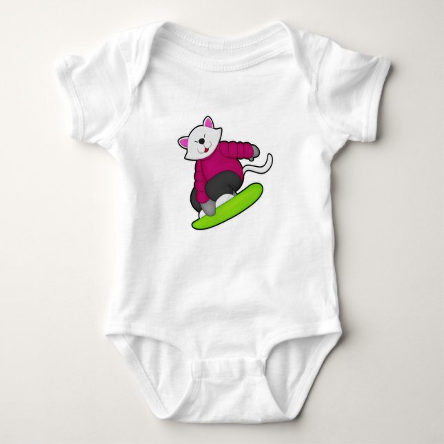 Cat as Snowboarder with Snowboard Baby Bodysuit (Front)