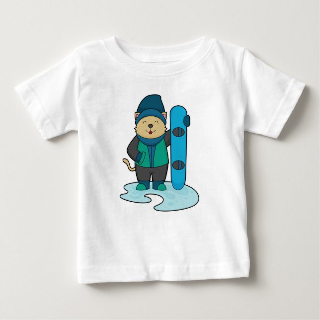 Cat as Snowboarder with Snowboard Baby T-Shirt (Front)