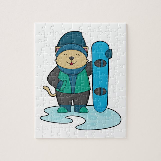 Cat as Snowboarder with Snowboard Jigsaw Puzzle (Vertical)