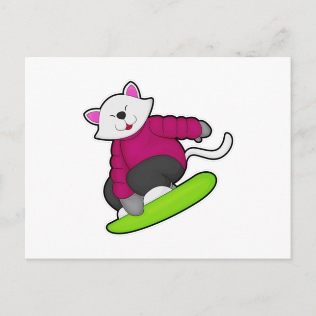 Cat as Snowboarder with Snowboard Postcard (Front)