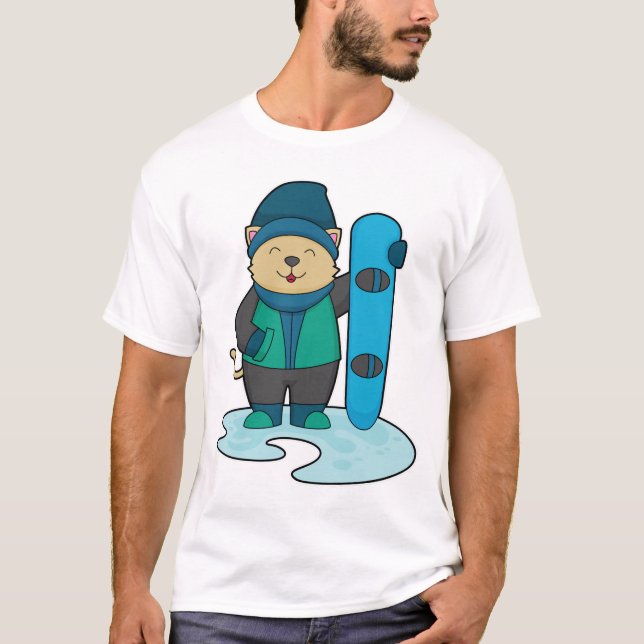 Cat as Snowboarder with Snowboard T-Shirt (Front)