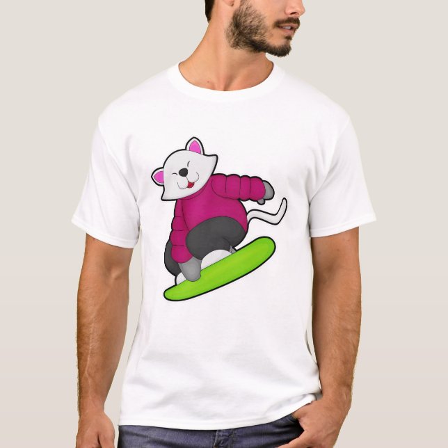 Cat as Snowboarder with Snowboard T-Shirt (Front)