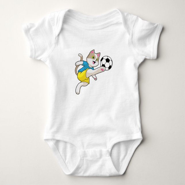 Cat as Soccer player with Soccer ball Baby Bodysuit (Front)