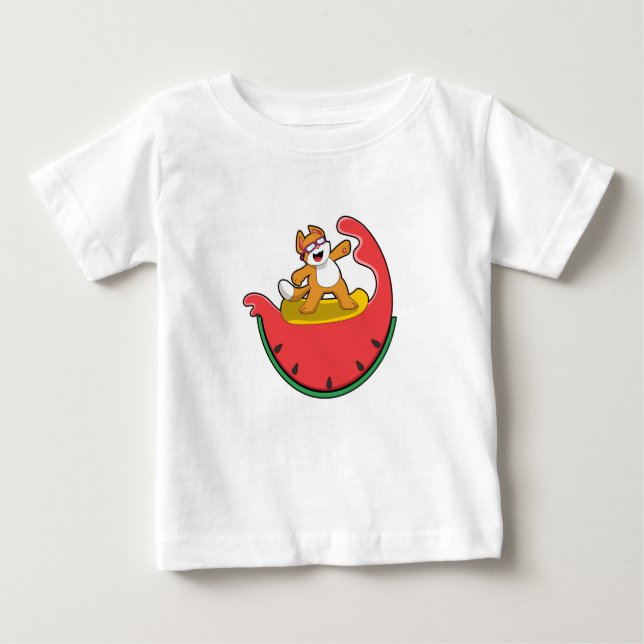 Cat as Surfer with Watermelon Baby T-Shirt (Front)