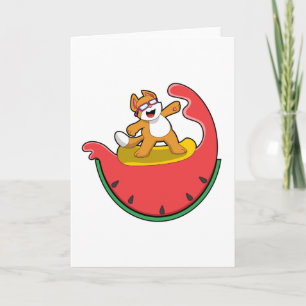 Cat as Surfer with Watermelon Card