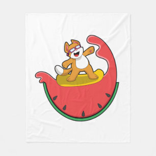 Cat as Surfer with Watermelon Fleece Blanket