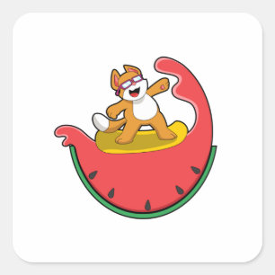 Cat as Surfer with Watermelon Square Sticker