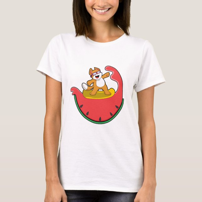 Cat as Surfer with Watermelon T-Shirt (Front)