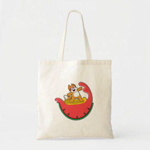Cat as Surfer with Watermelon Tote Bag