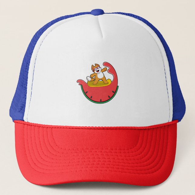 Cat as Surfer with Watermelon Trucker Hat (Front)