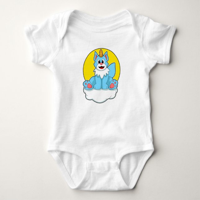 Cat as Unicorn on Clouds & Sun Baby Bodysuit (Front)
