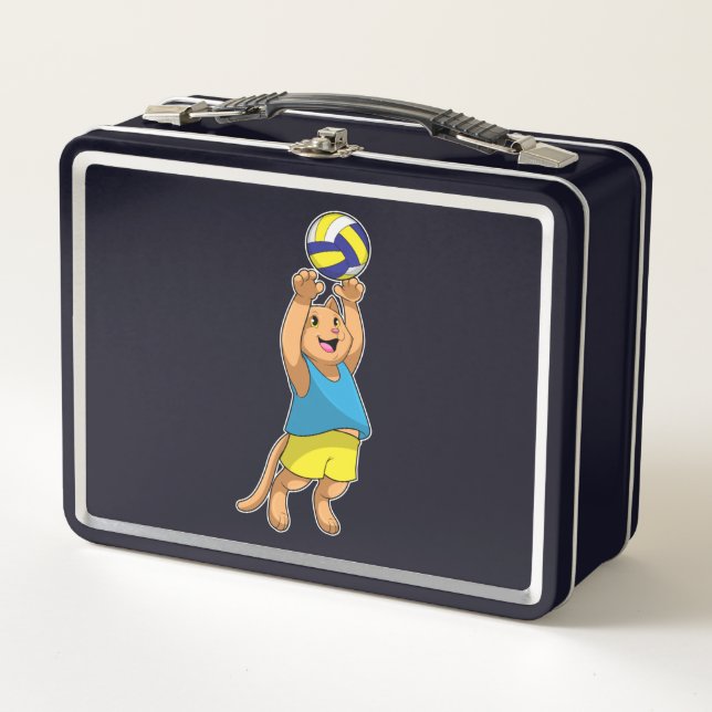 Cat as Volleyball player with Volleyball Metal Lunch Box (Front)