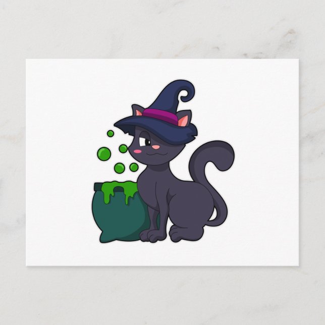 Cat as Witch with Cauldron Postcard (Front)