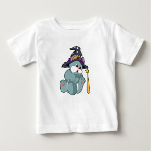 Cat as Wizard with Magic wand & Hat Baby T-Shirt